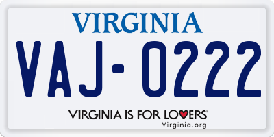 VA license plate VAJ0222