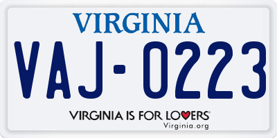 VA license plate VAJ0223
