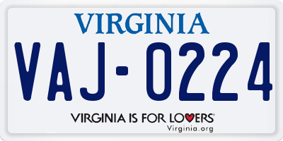 VA license plate VAJ0224