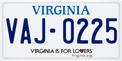 VA license plate VAJ0225
