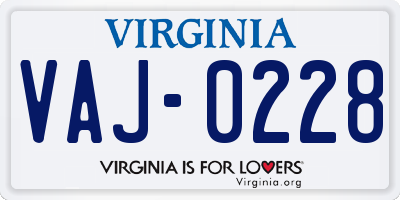 VA license plate VAJ0228