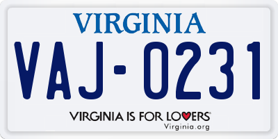 VA license plate VAJ0231