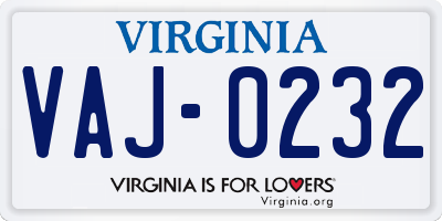 VA license plate VAJ0232