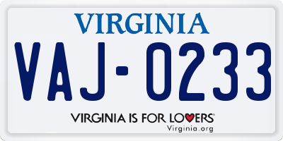 VA license plate VAJ0233