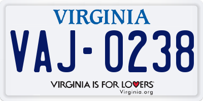 VA license plate VAJ0238