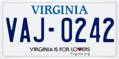 VA license plate VAJ0242