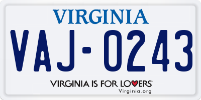 VA license plate VAJ0243