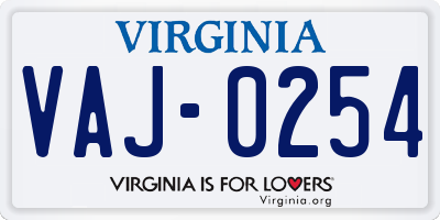 VA license plate VAJ0254