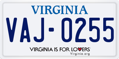 VA license plate VAJ0255