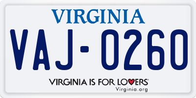 VA license plate VAJ0260