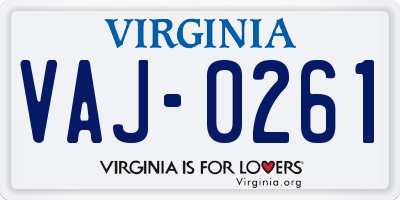 VA license plate VAJ0261
