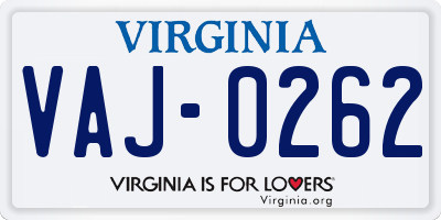 VA license plate VAJ0262