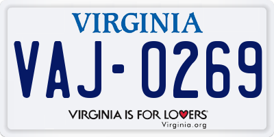 VA license plate VAJ0269