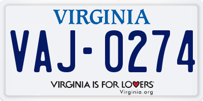 VA license plate VAJ0274
