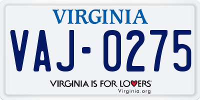 VA license plate VAJ0275