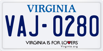 VA license plate VAJ0280