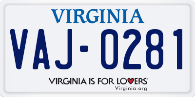 VA license plate VAJ0281