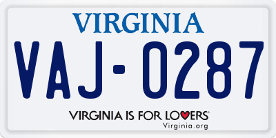 VA license plate VAJ0287