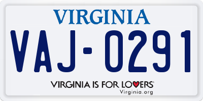 VA license plate VAJ0291