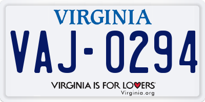 VA license plate VAJ0294