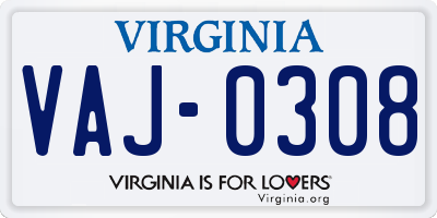 VA license plate VAJ0308