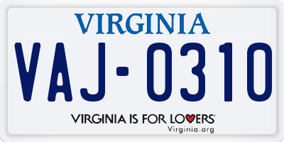 VA license plate VAJ0310