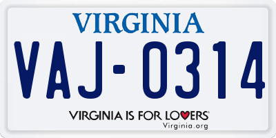 VA license plate VAJ0314