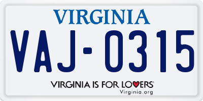 VA license plate VAJ0315