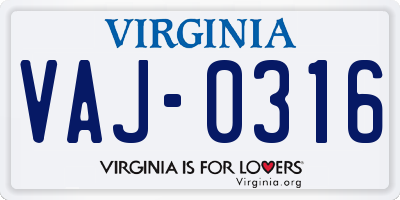 VA license plate VAJ0316