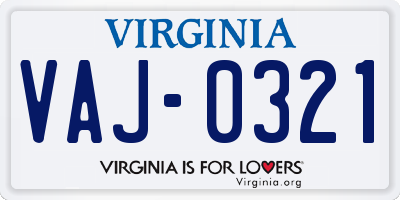 VA license plate VAJ0321