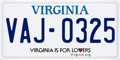 VA license plate VAJ0325
