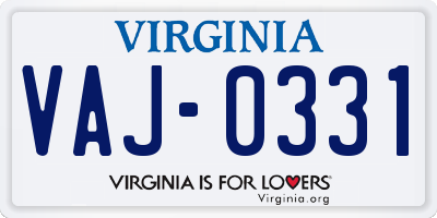 VA license plate VAJ0331