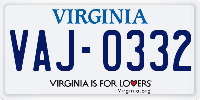 VA license plate VAJ0332