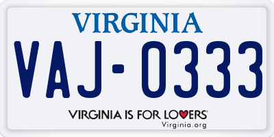 VA license plate VAJ0333