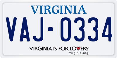 VA license plate VAJ0334