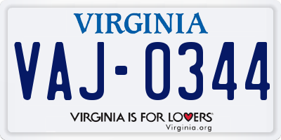 VA license plate VAJ0344