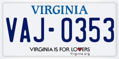VA license plate VAJ0353