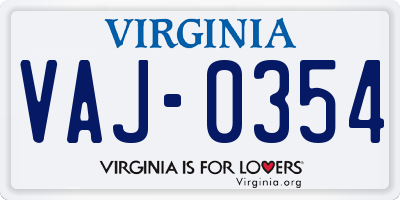 VA license plate VAJ0354