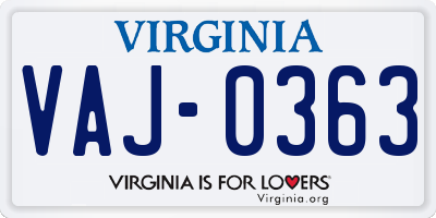 VA license plate VAJ0363
