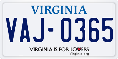 VA license plate VAJ0365