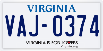 VA license plate VAJ0374