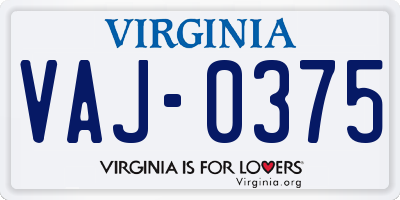VA license plate VAJ0375