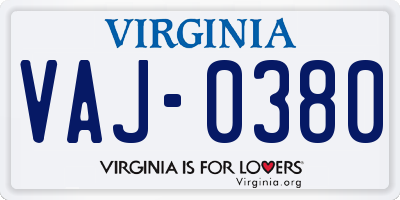 VA license plate VAJ0380