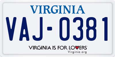 VA license plate VAJ0381