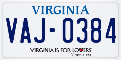 VA license plate VAJ0384