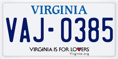 VA license plate VAJ0385