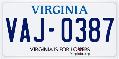 VA license plate VAJ0387