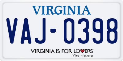 VA license plate VAJ0398