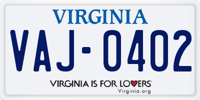 VA license plate VAJ0402