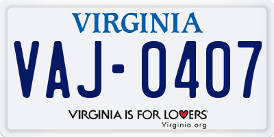 VA license plate VAJ0407
